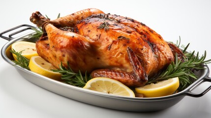 Freshly roasted whole chicken looking crispy