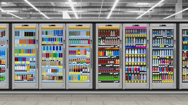 Refrigerator with HD led screen. This mockup and illustration is made from a photo collage, processed in Photoshop. With lots of cutting, pasting and using smudge tool. No Generative AI was used.