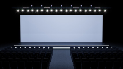 Empty Stage Design - Blank Rectangle with Lighting and Guest Seats for mockup  - obrazy, fototapety, plakaty