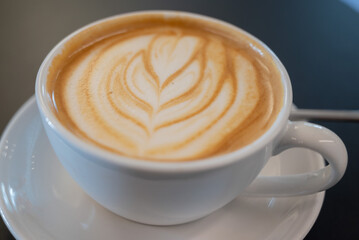 Latte art flower, in a Cappuccino white mug