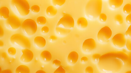 Close-up of cheese slice structure with holes. Food background. Generative AI