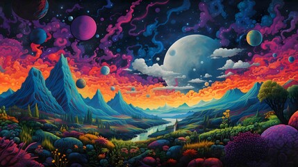 Obraz na płótnie Canvas psychedelia-styled of a planet's surface