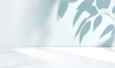 Pastel light blue background for product presentation or modeling with shadows and light