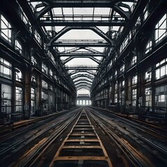 A visually striking image of an industrial setting with strong symmetrical elements, showcasing the beauty in urban decay