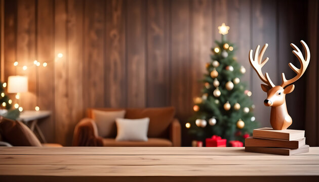 wooden house living room decoration with Christmas nuances