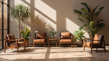 Fototapeta na wymiar House lobby showing a lineup of brown chairs
