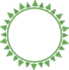 Round Christmas frame for cross-stitch motifs of folk embroidery with Christmas trees