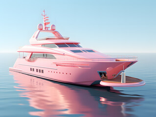 pink luxury  yacht in the sea on a background of blue sky with clouds