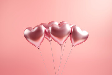 Valentine's day balloons on pastel pink studio background, copy space