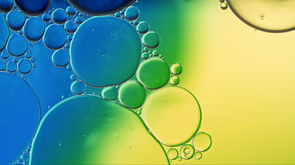 Abstract Colorful Food Oil Drops Bubbles and spheres Flowing on Water Surface