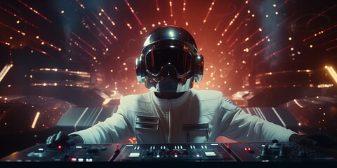 dj in action in Space outfit