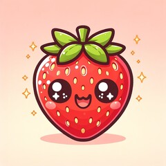 Obraz premium Adorable illustrated strawberries with cute faces, surrounded by colorful, whimsical elements