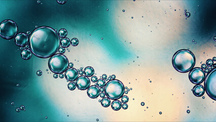 Abstract Colorful Food Oil Drops Bubbles and spheres Flowing on Water Surface