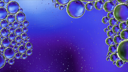 Abstract Colorful Food Oil Drops Bubbles and spheres Flowing on Water Surface - 687485062