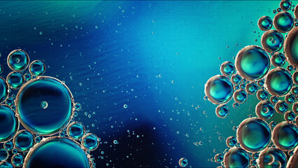 Abstract Colorful Food Oil Drops Bubbles and spheres Flowing on Water Surface - 687485078