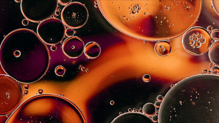 Abstract Colorful Food Oil Drops Bubbles and spheres Flowing on Water Surface - 687485088