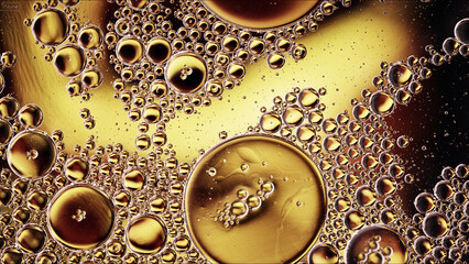 Abstract Colorful Food Oil Drops Bubbles and spheres Flowing on Water Surface - 687485227