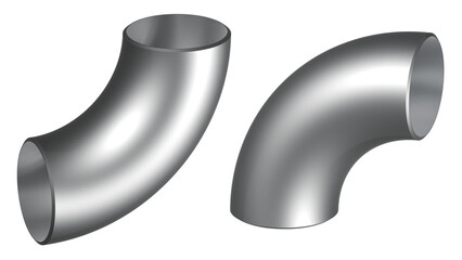 Metal elbows in transparent background. Pipe fittings. 3d illustrator