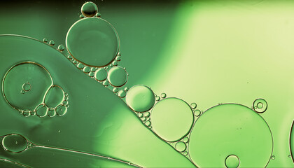 Abstract Colorful Food Oil Drops Bubbles and spheres Flowing on Water Surface - 687485493