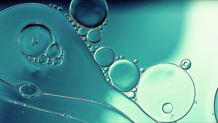 Abstract Colorful Food Oil Drops Bubbles and spheres Flowing on Water Surface - 687485495