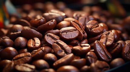 Macro view of freshly roasted coffee beans cooling