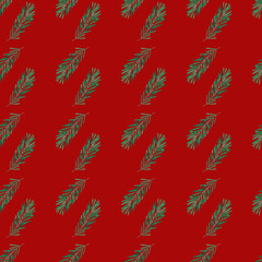 Simple hand drawn watercolor Christmas seamless pattern. Fir branches and pine needles.