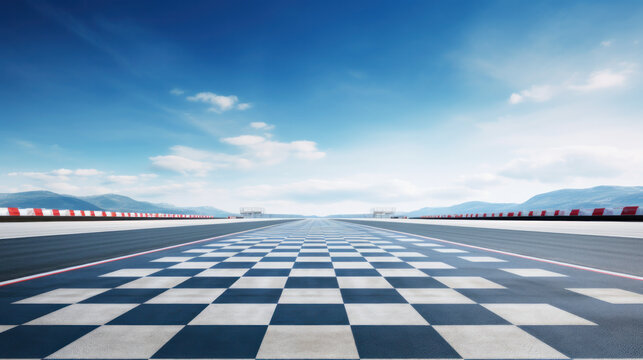View of the infinity empty asphalt international race track, digital imaging retouch and montage background.