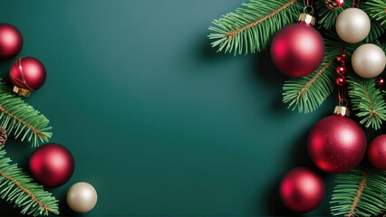 A Festive Christmas Tree Adorned with Red and White Ornaments on Green Background