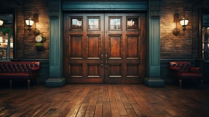 Doors of a property showing signs of aging and wear - obrazy, fototapety, plakaty
