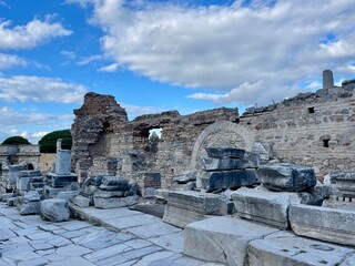 Elements of ancient architecture and ruins of Ephesus, Izmir. 