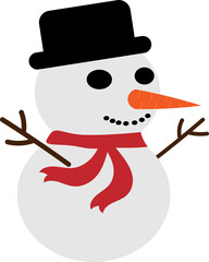 Boneco de neve com chapeu preto, e cachecol vermelho, imagem de inverno png