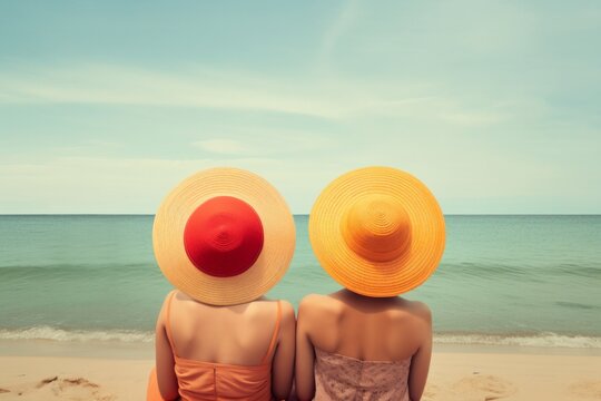 Friends Sun Hats Beach Summer
