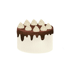 cake illustration drawn in watercolor, sponge cake with cream and icing