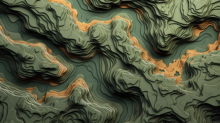 3D topographic map pattern with raised land contours - obrazy, fototapety, plakaty