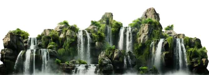 Gordijnen Cascading waterfalls in a lush green place, cut out © Yeti Studio