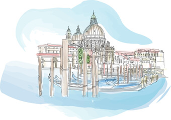 Obraz premium Basilica of Santa Maria Della Salud, Venice, vector illustration for travel magazine post card, calendar