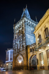 Fototapeta na wymiar Night time in Prague. Majestic architecture