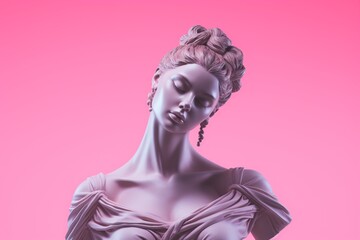 A graceful Greek woman statue on a gentle pink background. Created with generative AI tools
