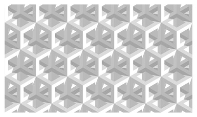 White 3d seamless vector geometric pattern with cubes for wrapping. Modern 3D op art background for postcard, poster, flyers, cards. Endless optical illusions.