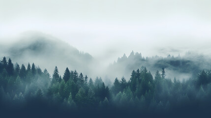 Modern desktop background with minimalist forest scene in fog