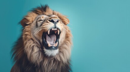 Angry roaring lion closeup.