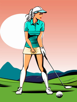 
Girl golfer on the golf course. Vector illustration for your design of cards, posters, stickers, advertising