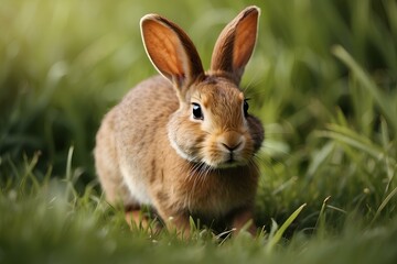 brown rabbit in the grass, illustration for postcard, decorations, background etc. 