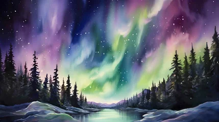 Rolgordijnen watercolor of the Aurora Borealis © DigitalNestEgg