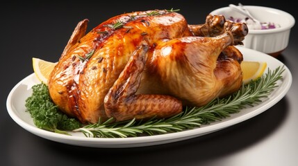 Fototapeta premium Freshly roasted whole chicken looking crispy