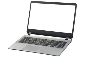 Black laptop isolated on a transparent background. Front view.