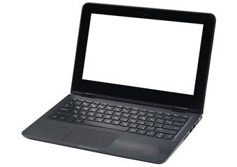 Black laptop isolated on a transparent background. Front view.