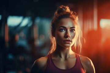 Fototapeta premium Determined Fitness: A Close-Up View of a Young Woman's Gym Perseverance and Vitality