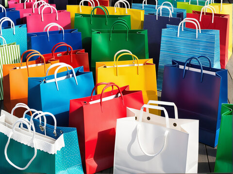 close-up of multi colored shopping bags on white background