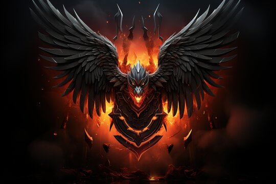 a black and red fire with wings